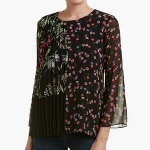French Connection Bluhm Bottero Ditsy Floral Sheer Blouse Size 2 Black NWT